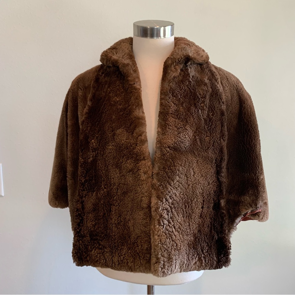 Vintage 60s Charles Anger Brown Faux Fur Capelet
